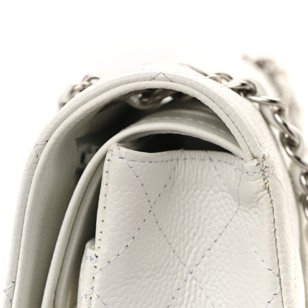 Caviar Quilted Medium Double Flap White