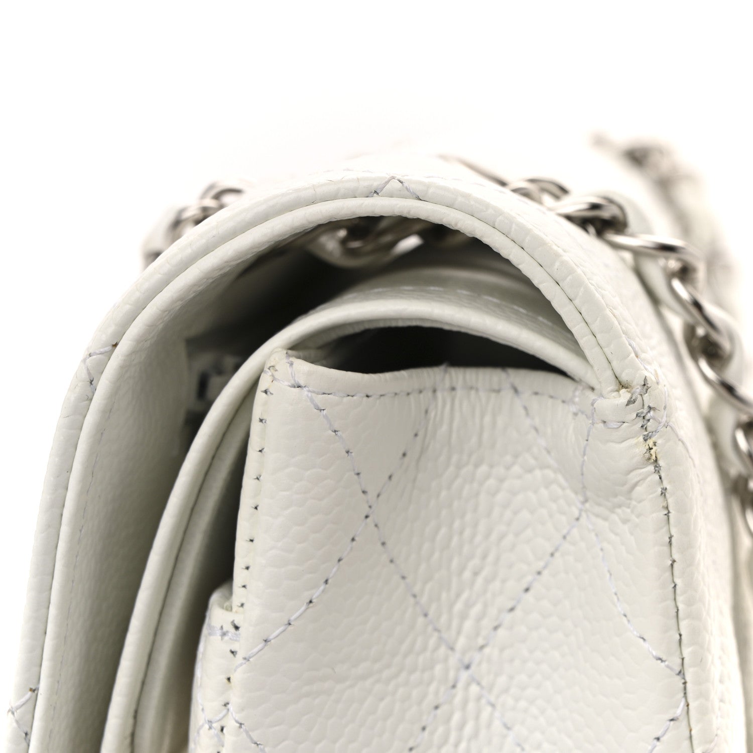 Caviar Quilted Medium Double Flap White