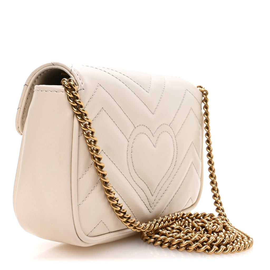 Calfskin Matelasse Super Mini GG Marmont Shoulder Bag White