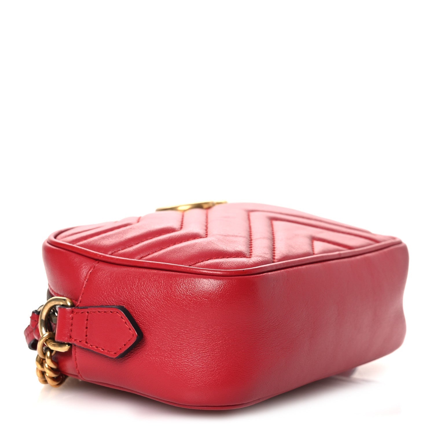 Calfskin Matelasse Mini GG Marmont Chain Shoulder Bag Hibiscus Red