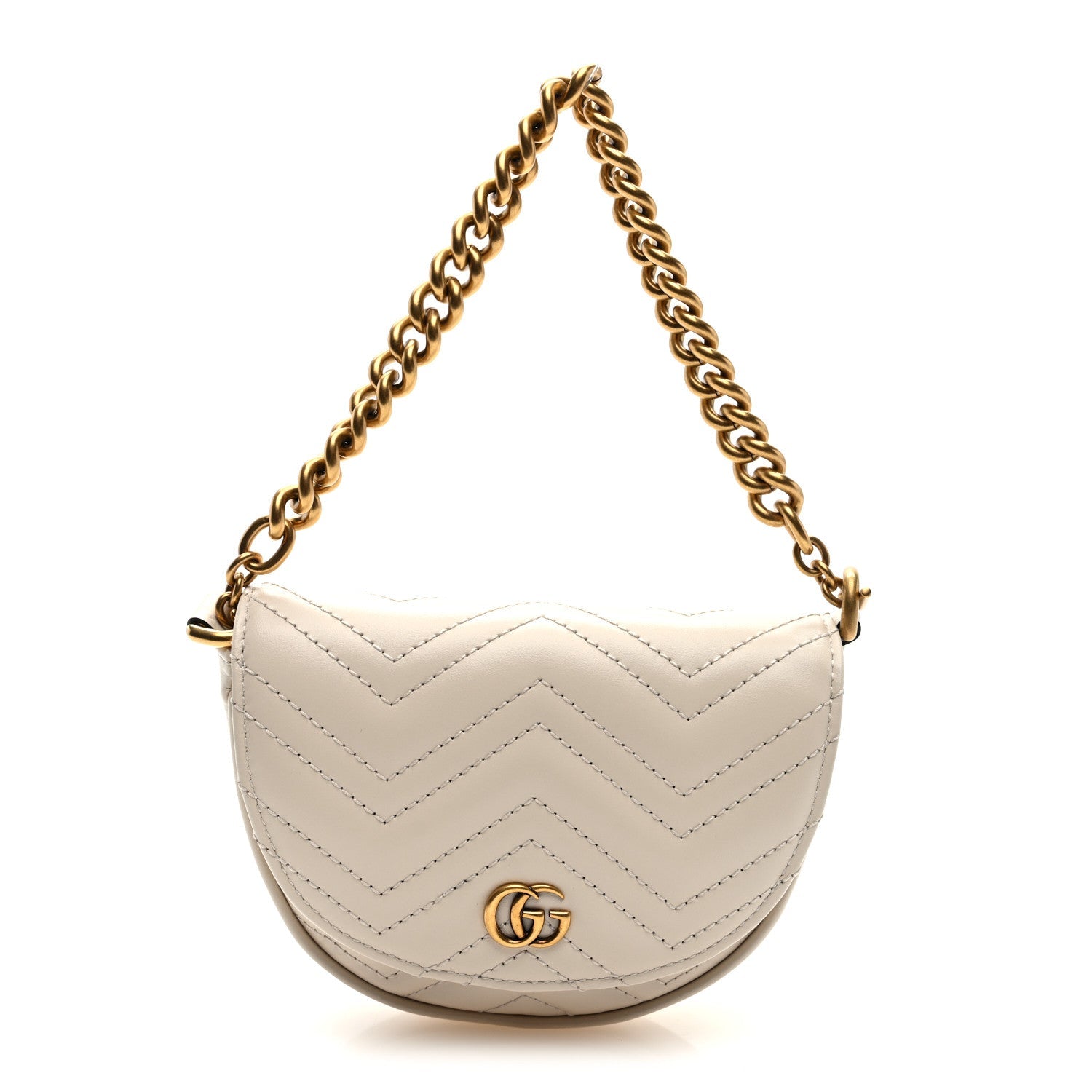 Calfskin Matelasse Mini GG Marmont Chain Belt Bag Mystic White