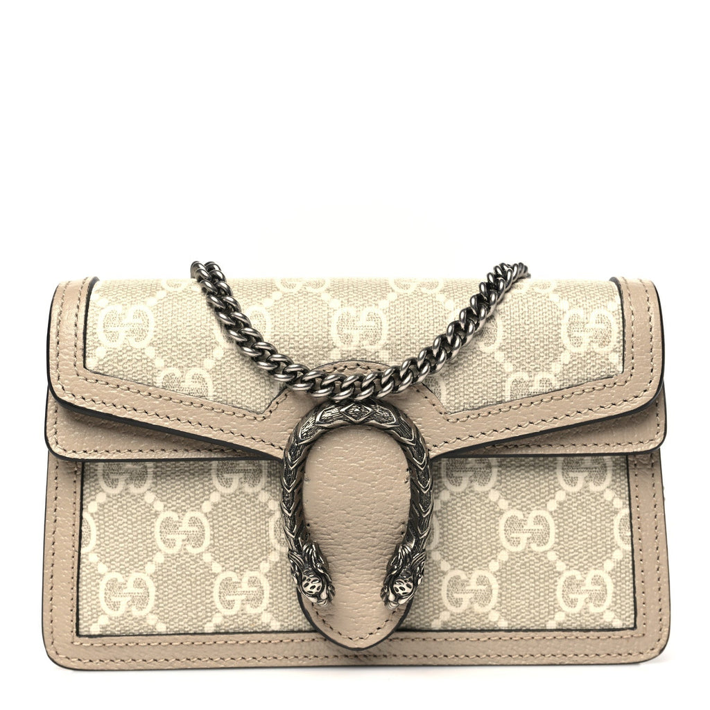 GG Supreme Monogram Textured Dollar Calfskin Super Mini Dionysus Shoulder Bag Beige Mystic White Oatmeal