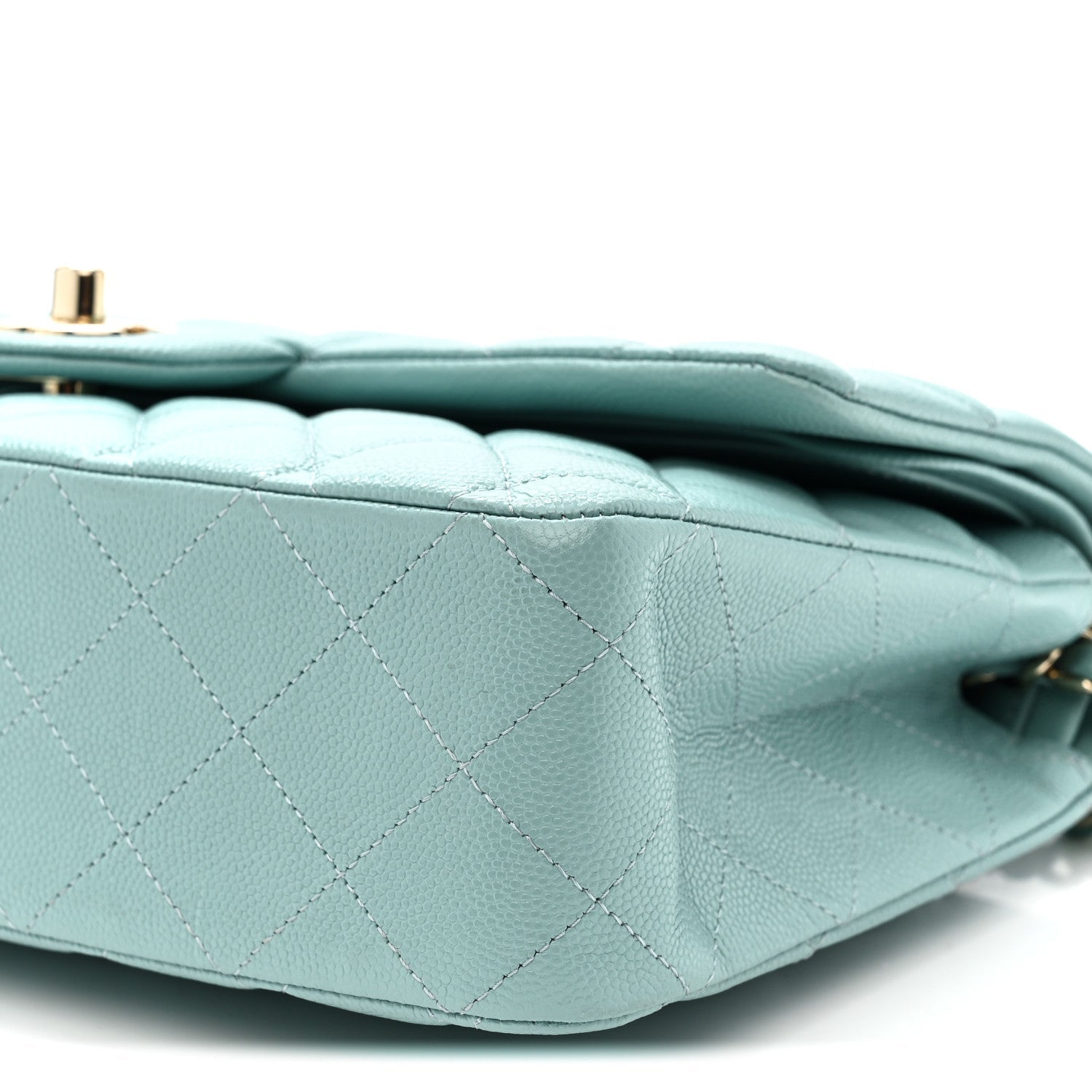 Caviar Quilted Medium Double Flap Light Blue