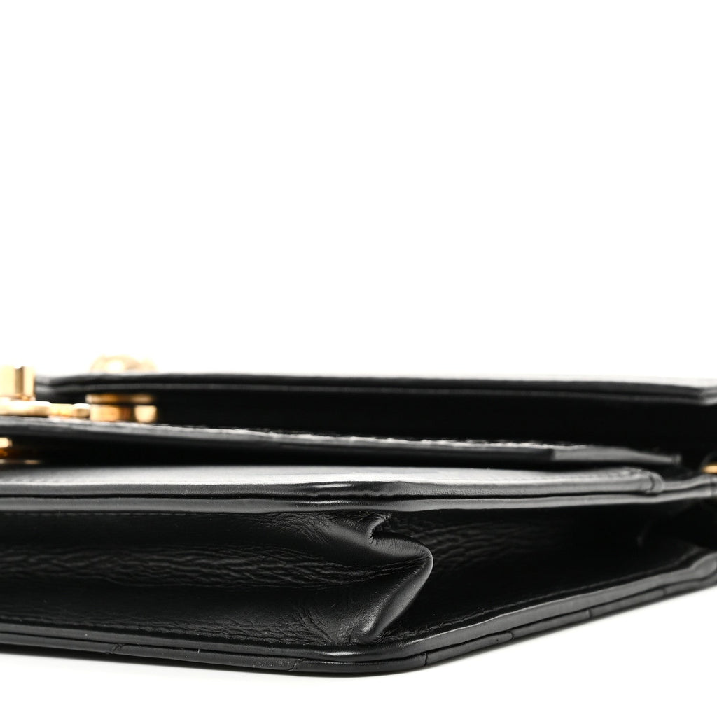 Calfskin Elaphe Double Chevron Mini Wallet On Chain WOC Black