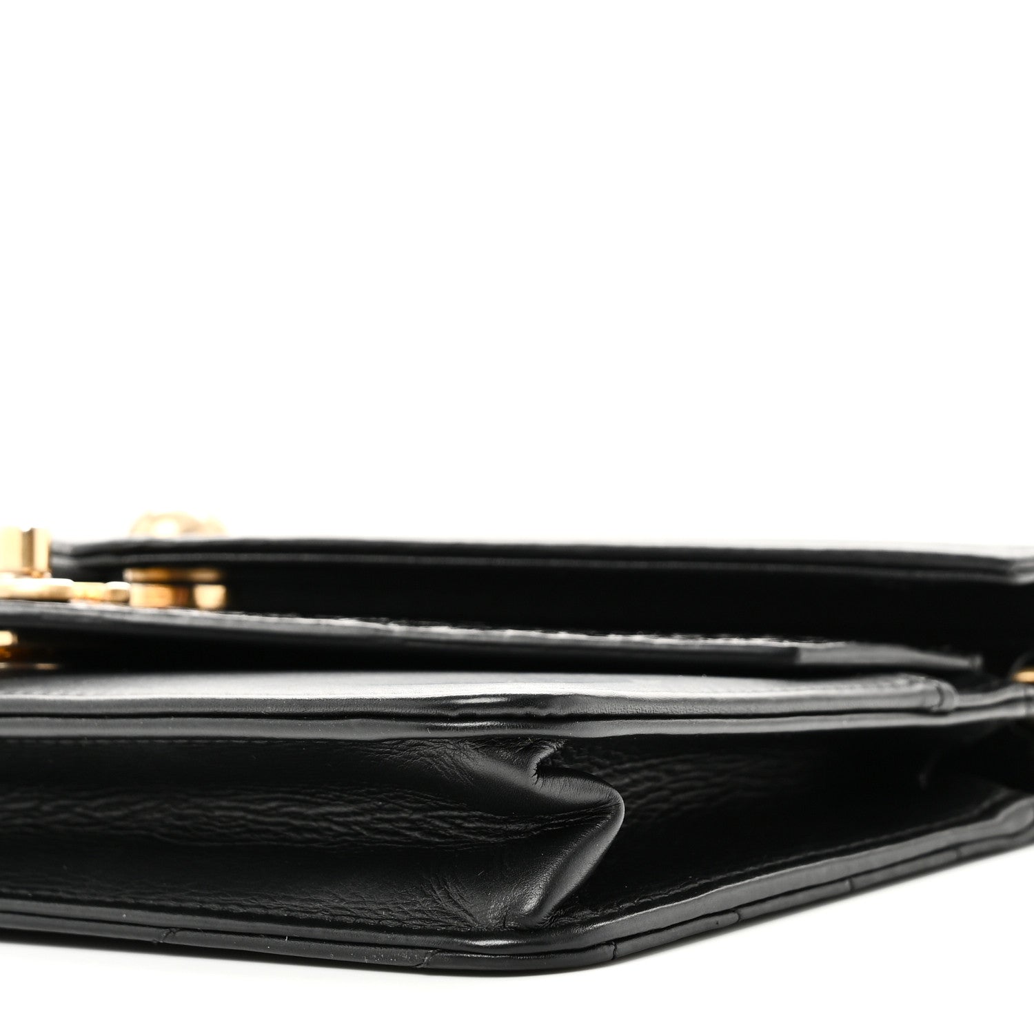 Calfskin Elaphe Double Chevron Mini Wallet On Chain WOC Black
