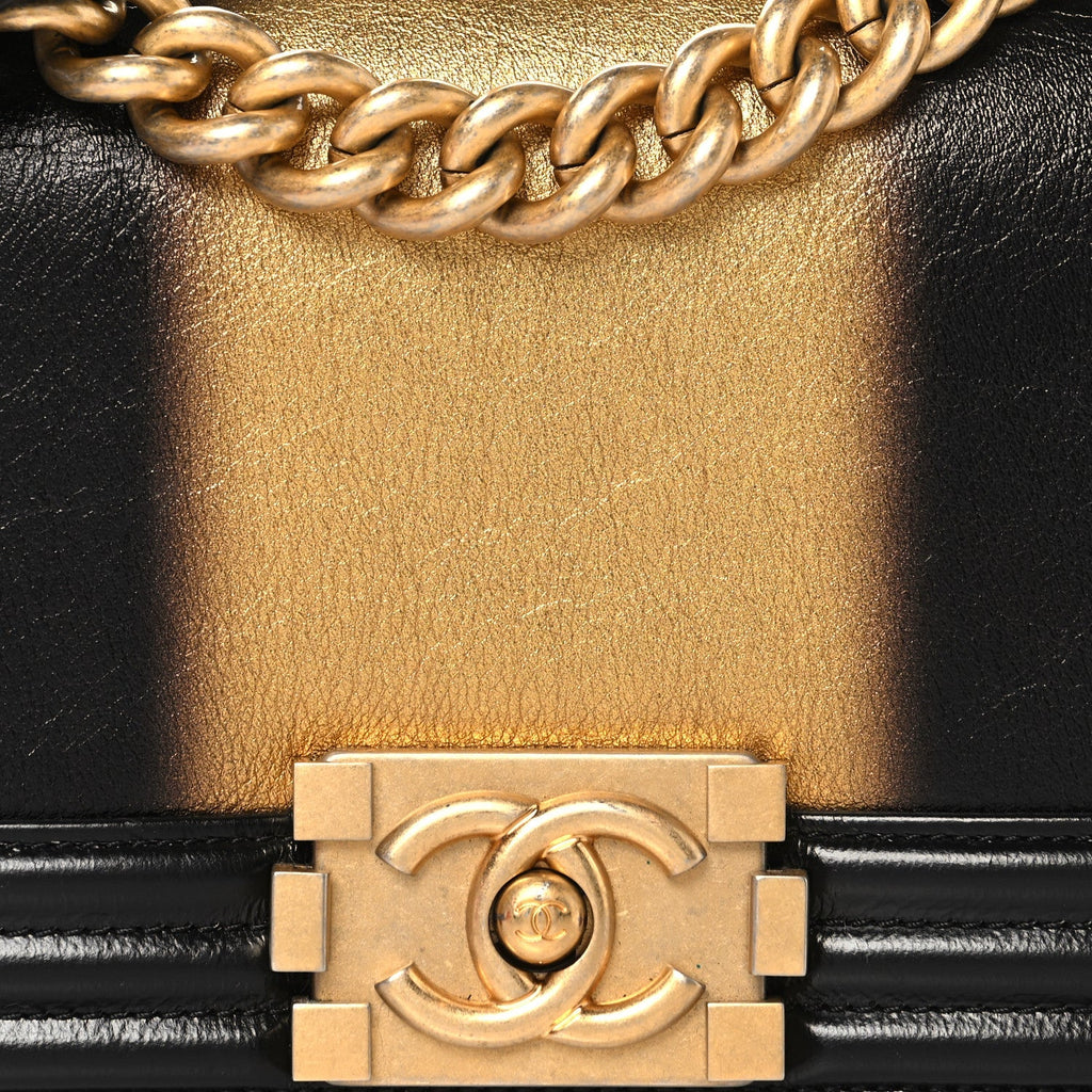 Metallic Glazed Calfskin Small Boy Flap Black Gold