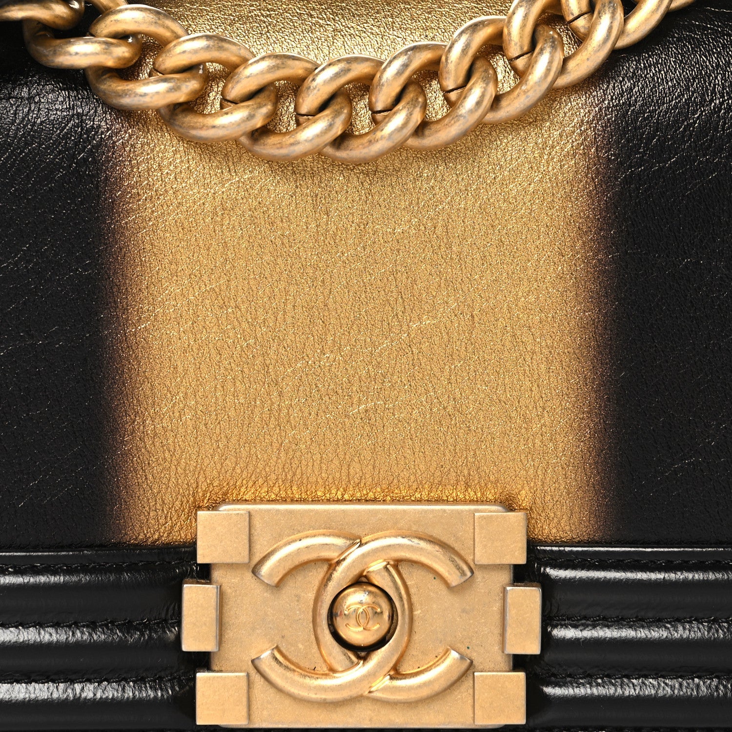 Metallic Glazed Calfskin Small Boy Flap Black Gold