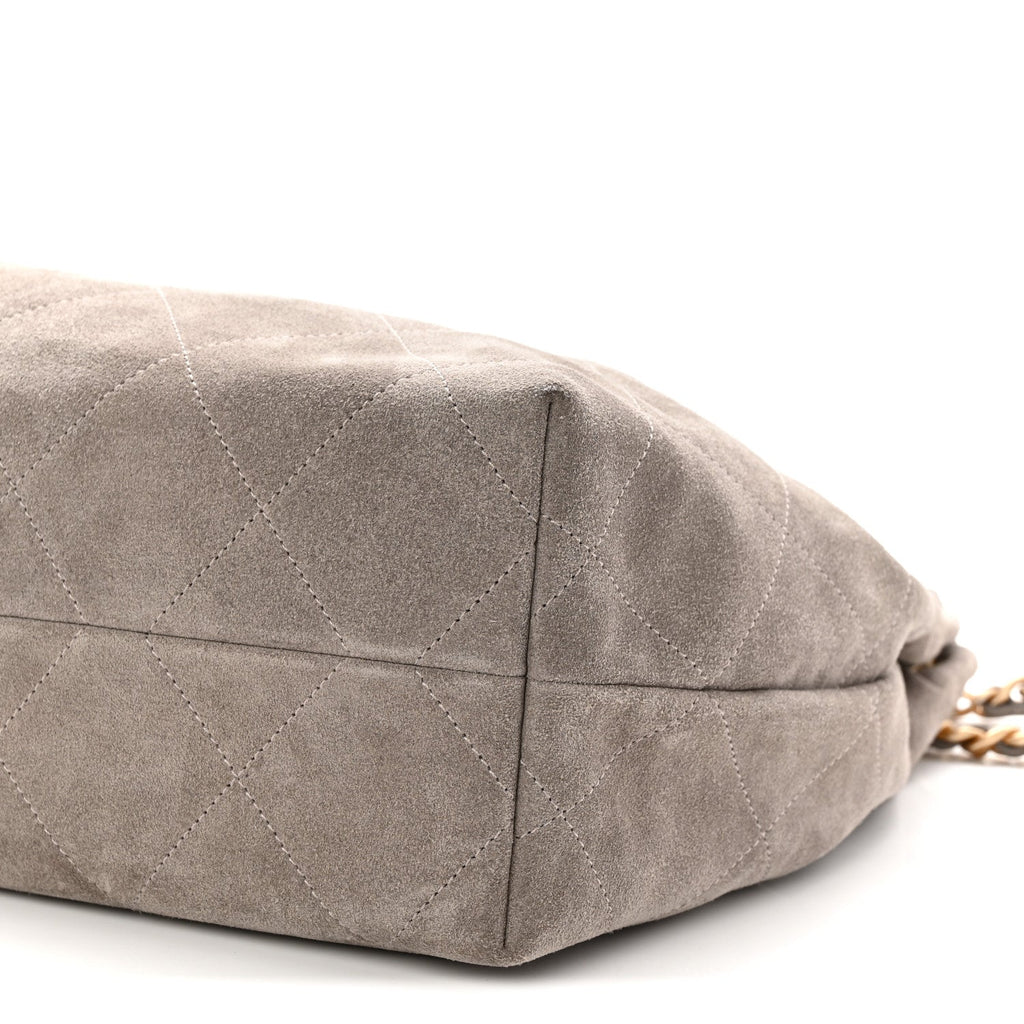 Suede Quilted Large Hobo Dark Grey