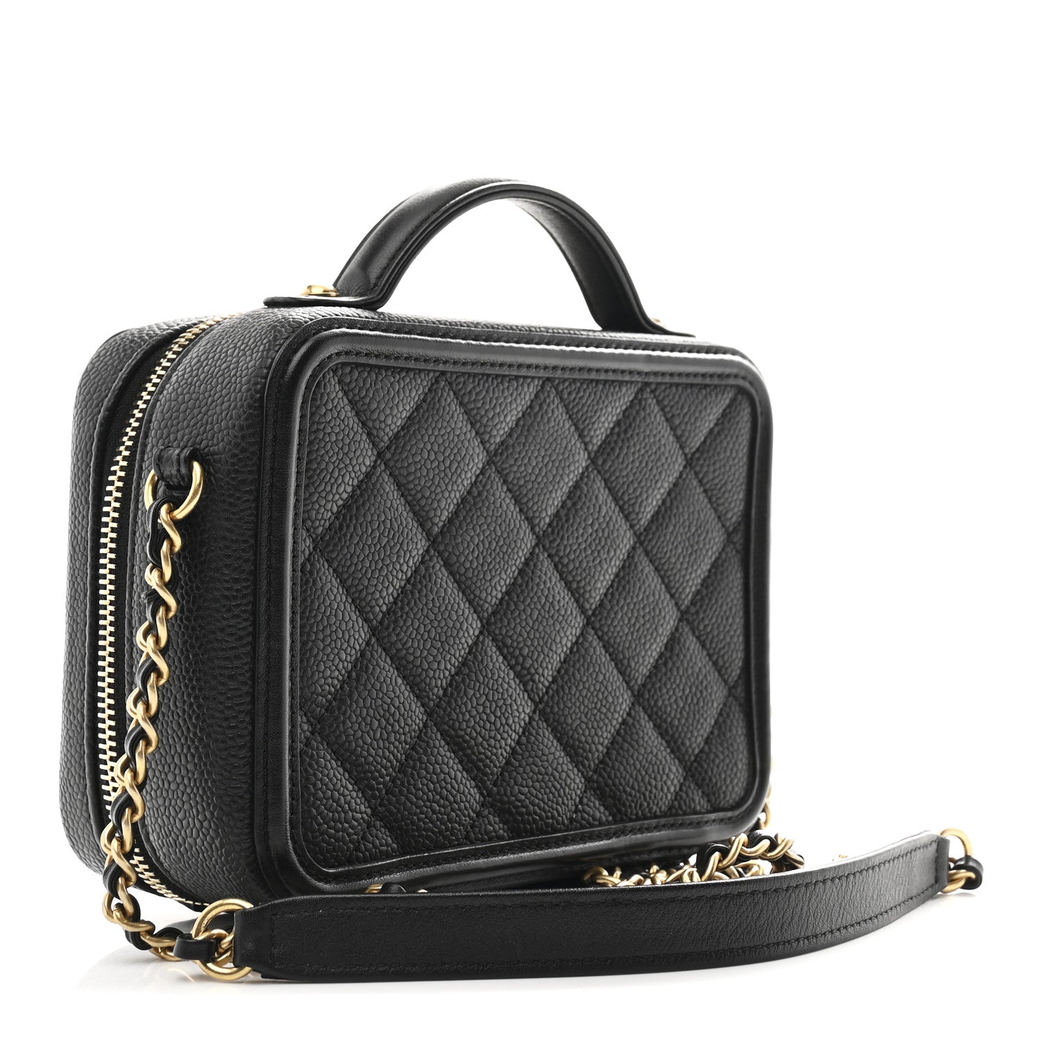 Caviar Quilted Small CC Filigree Vanity Case Black