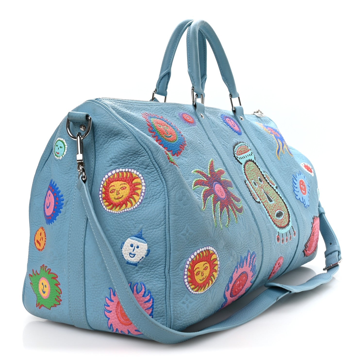 LV X YK Taurillon Monogram Keepall Bandouliere 50 Blue Multicolor