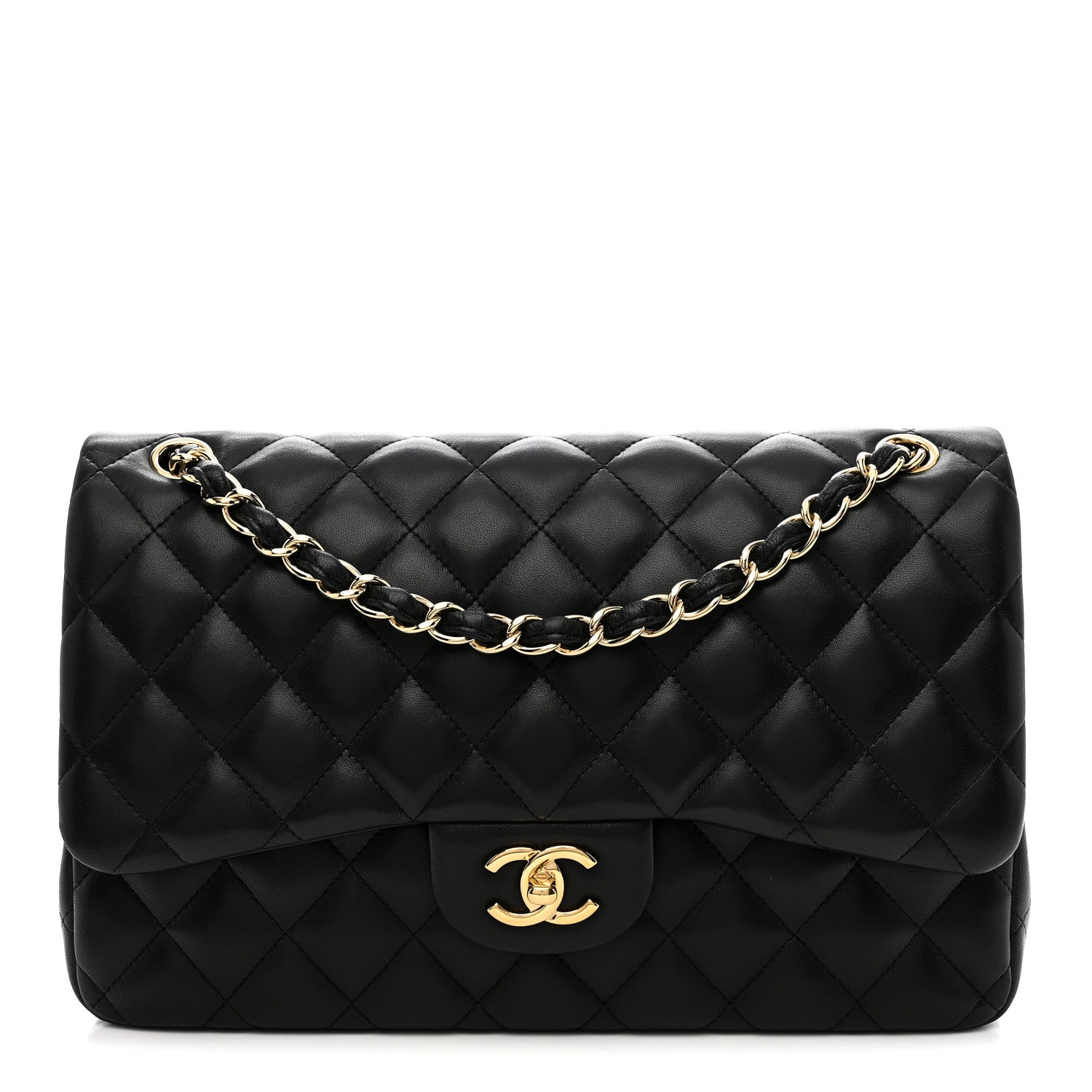 Lambskin Quilted Jumbo Double Flap Black