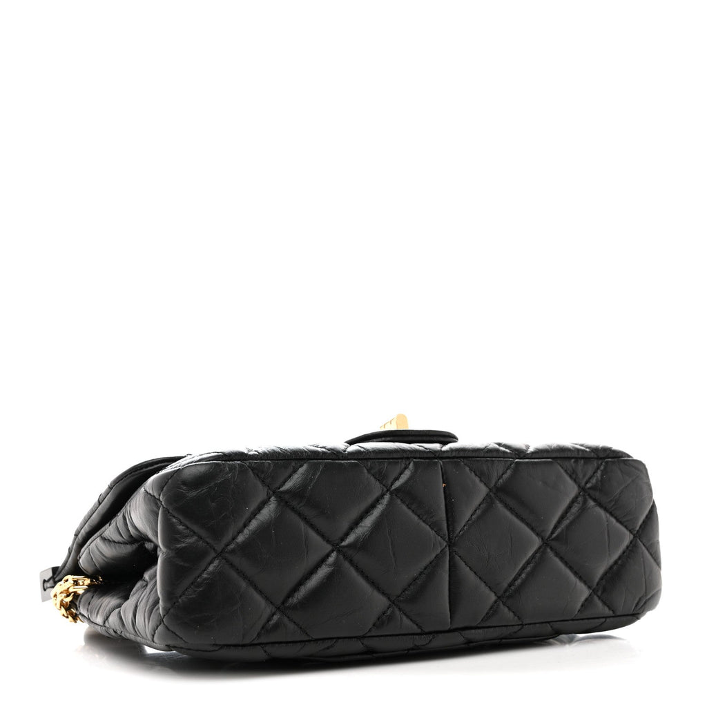 Aged Calfskin Quilted 2.55 Reissue Mini Hanger Flap Black