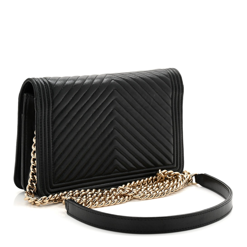 Lambskin Chevron Boy Wallet On Chain WOC Black
