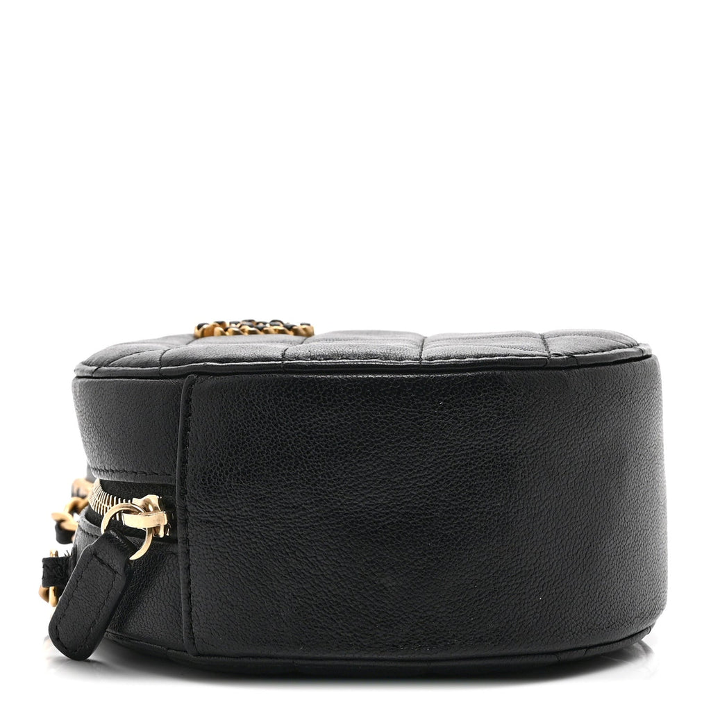 Goatskin Quilted Chanel 19 Round Clutch With Chain Black
