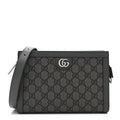 GG Supreme Monogram Textured Dollar Calfskin Web Small Ophidia Shoulder Bag  Grey Black Graphite Grey
