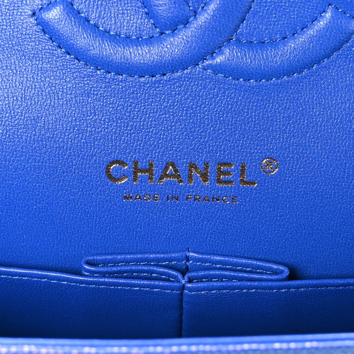 Iridescent Caviar Quilted Medium Double Flap Blue