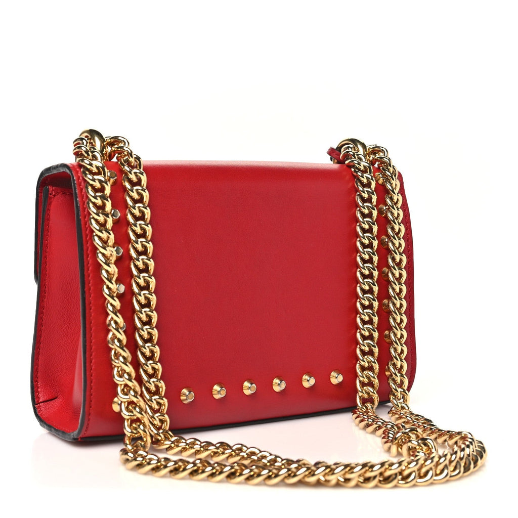 Calfskin Studded Small Padlock Shoulder Bag Hibiscus Red