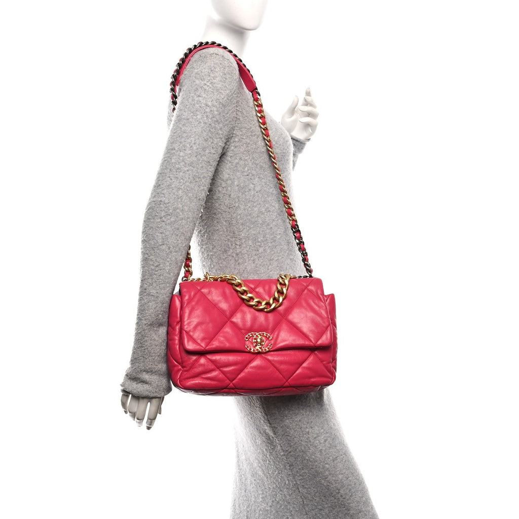 Goatskin Quilted Large Chanel 19 Flap Dark Pink