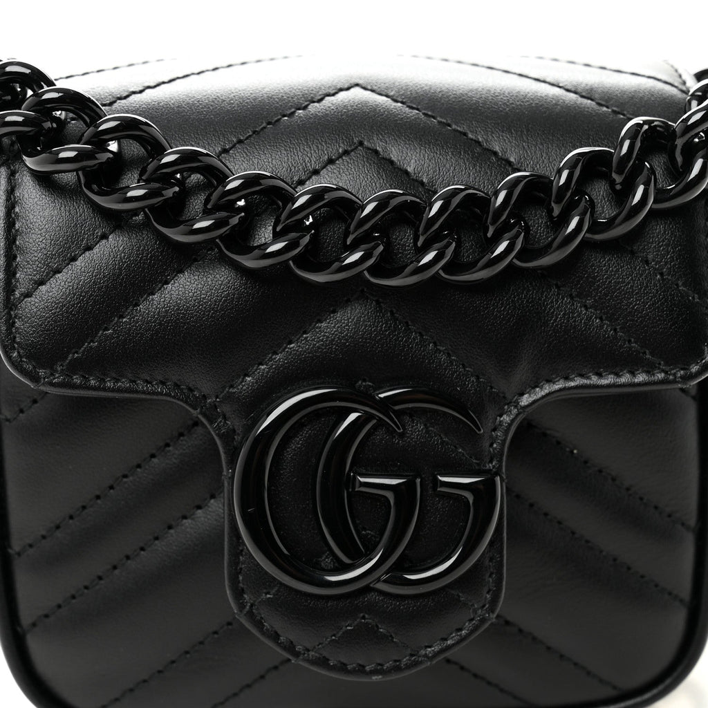 Calfskin Matelasse Monochrome GG Marmont Chain Mini Belt Bag Black