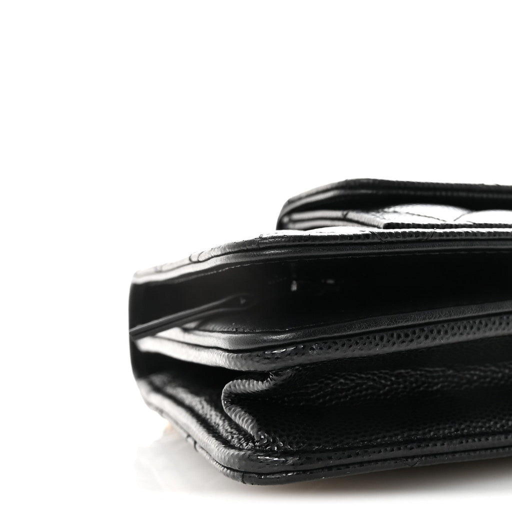 Caviar Quilted Pocket Clutch With Chain WOC Black