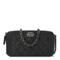 Grained Calfskin Quilted Boy Phone Holder Wallet On Chain Black