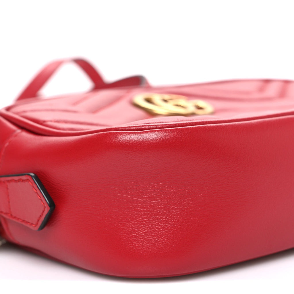 Calfskin Matelasse Mini GG Marmont Chain Shoulder Bag Hibiscus Red