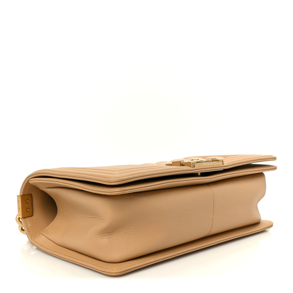 Lambskin Chevron Quilted Medium Boy Flap Beige