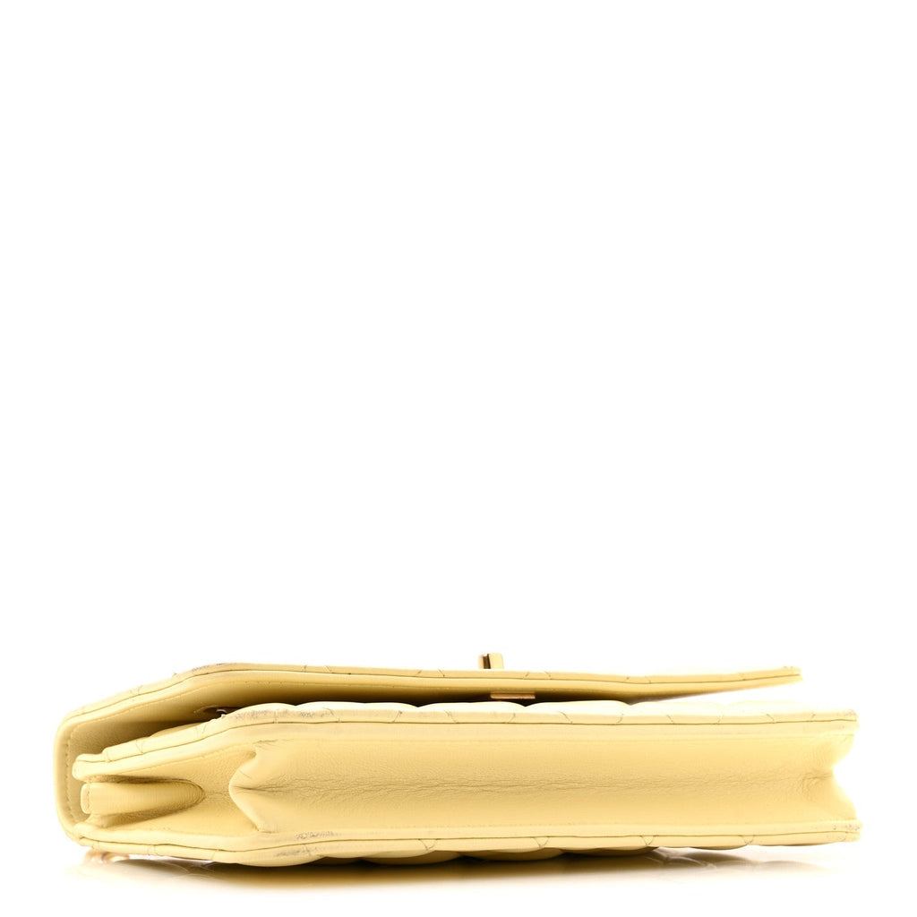 Lambskin Quilted Sweet Camellia Wallet on Chain WOC Yellow