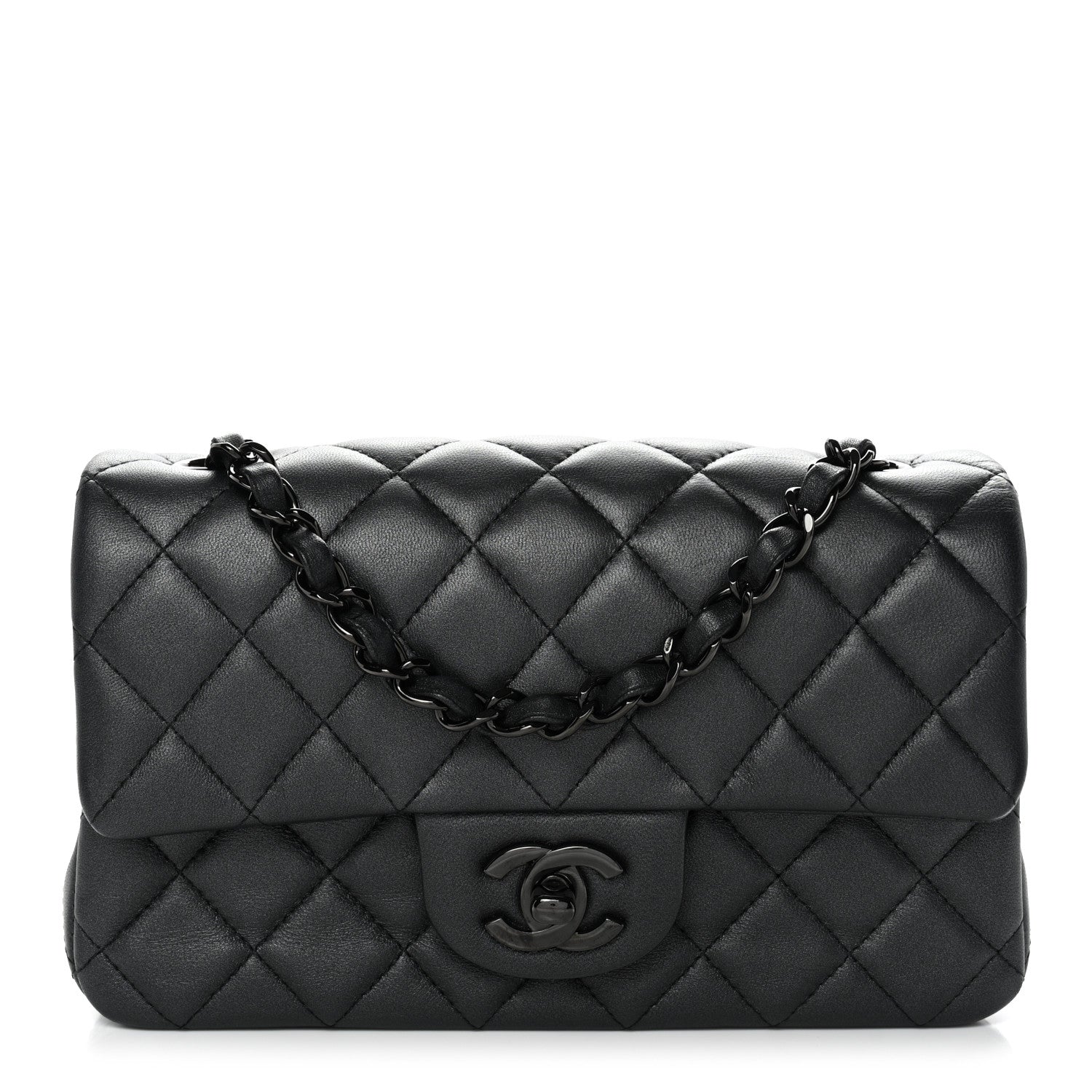 Lambskin Quilted Mini Rectangular Flap So Black