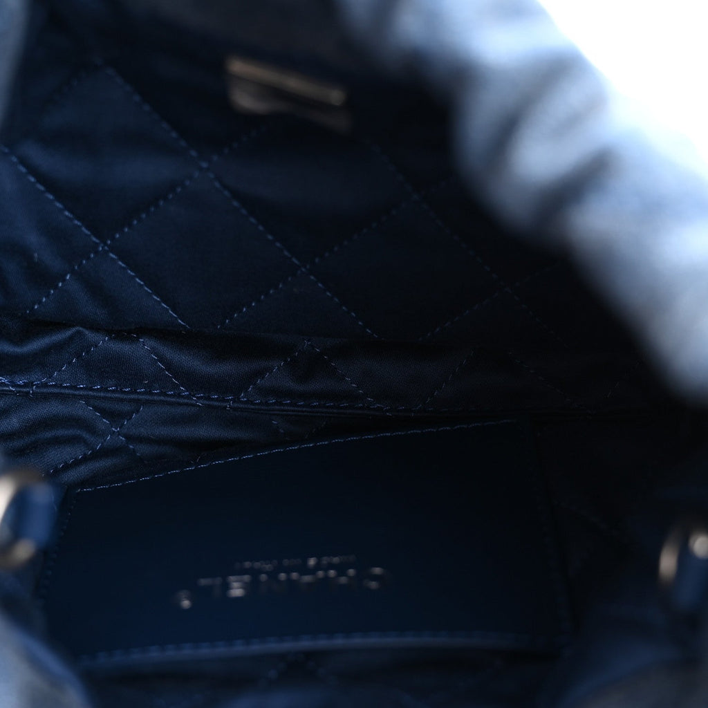 Washed Denim Quilted Studded Mini Chanel 22 Blue