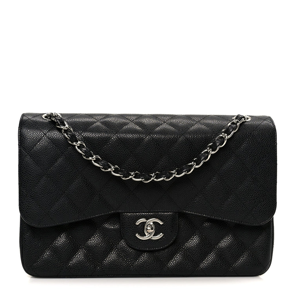 Caviar Quilted Jumbo Double Flap Black