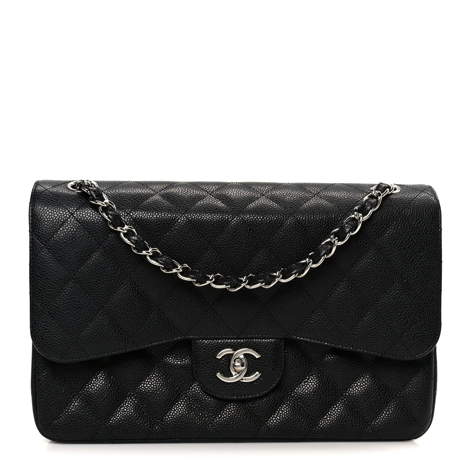 Caviar Quilted Jumbo Double Flap Black