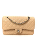 Caviar Quilted Medium Double Flap Beige