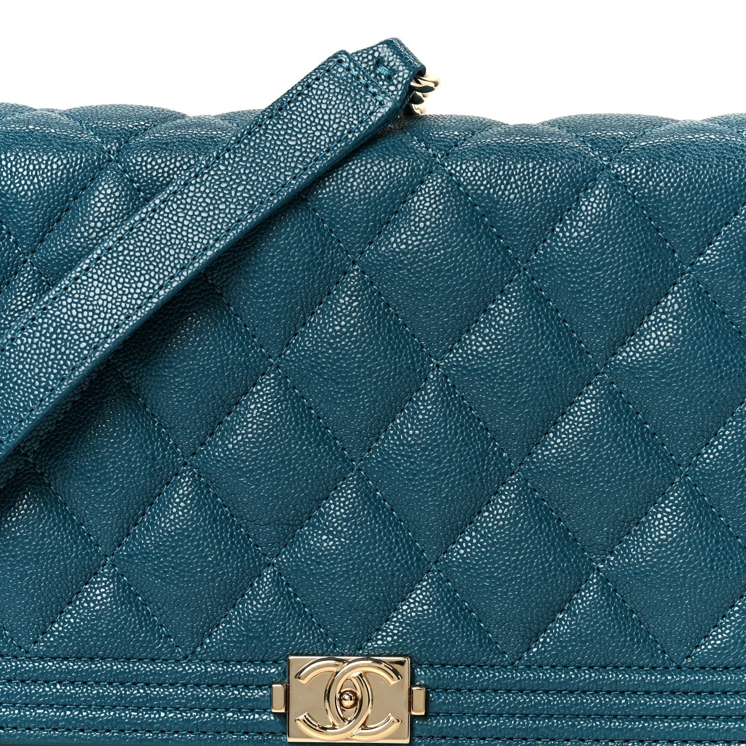 Caviar Quilted Boy Wallet On Chain WOC Blue
