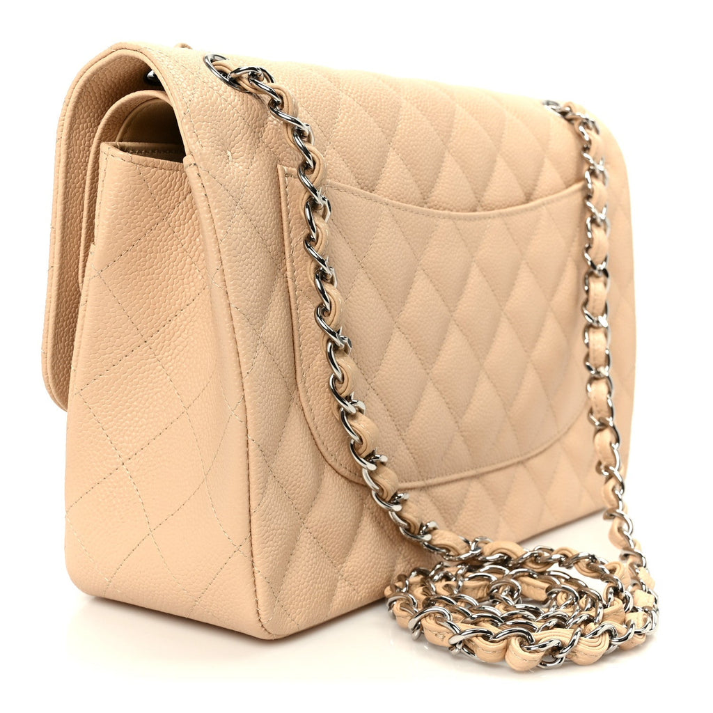 Caviar Quilted Jumbo Double Flap Beige Clair