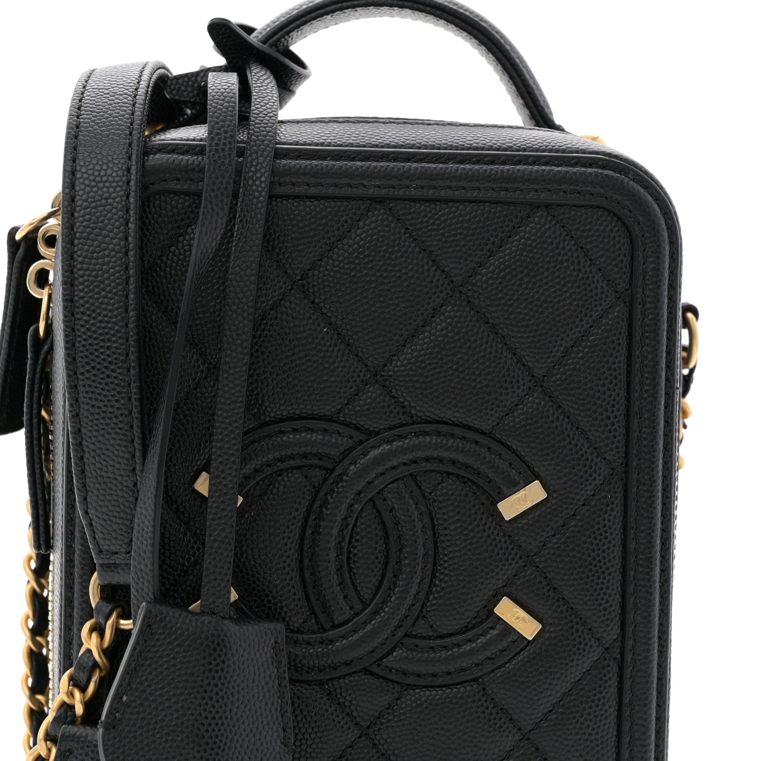Caviar Quilted CC North South Filigree Vanity Case Black