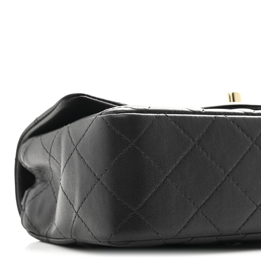 Lambskin Quilted Mini Rectangular Flap Black