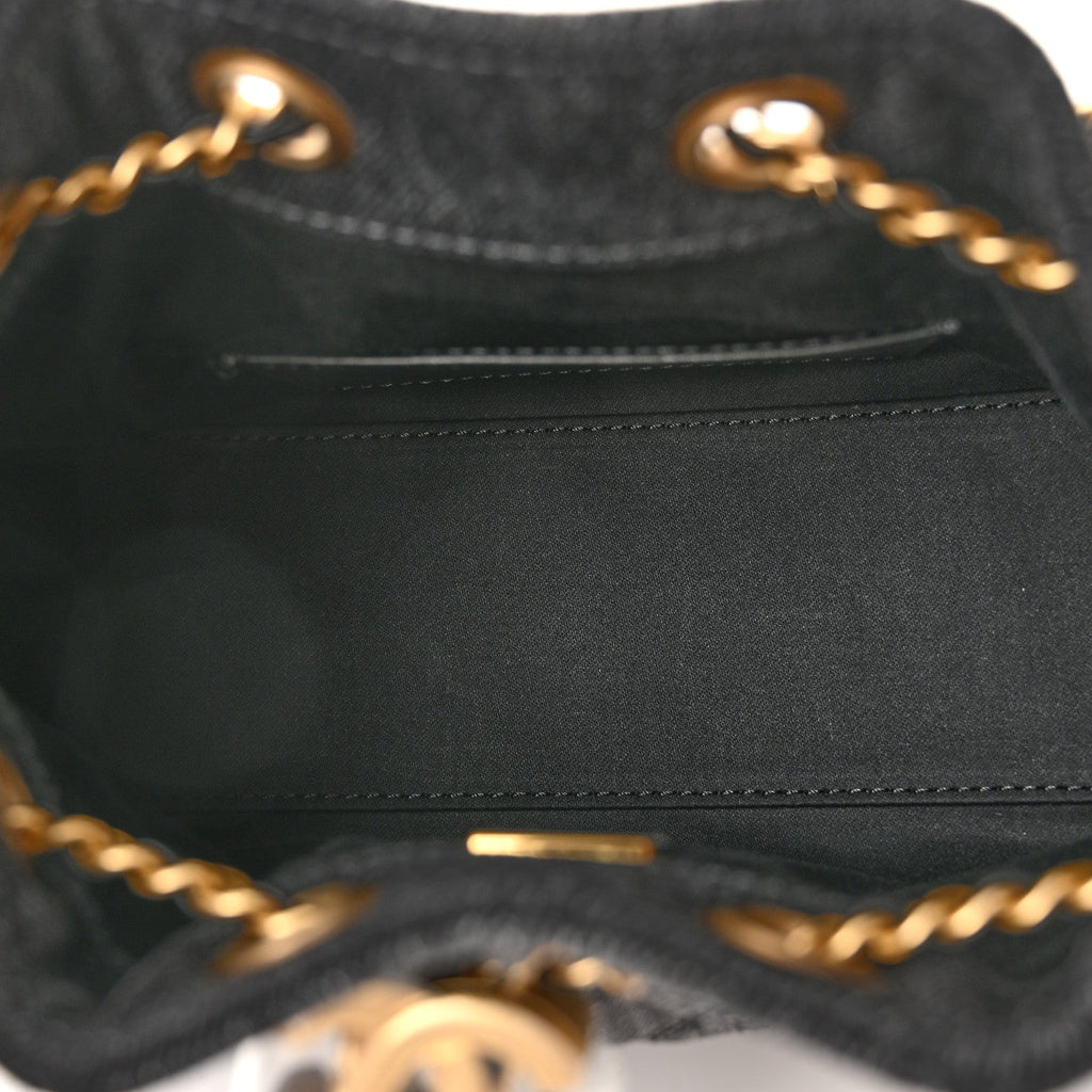 Washed Denim Quilted Mini Chanel 25 Handbag Black