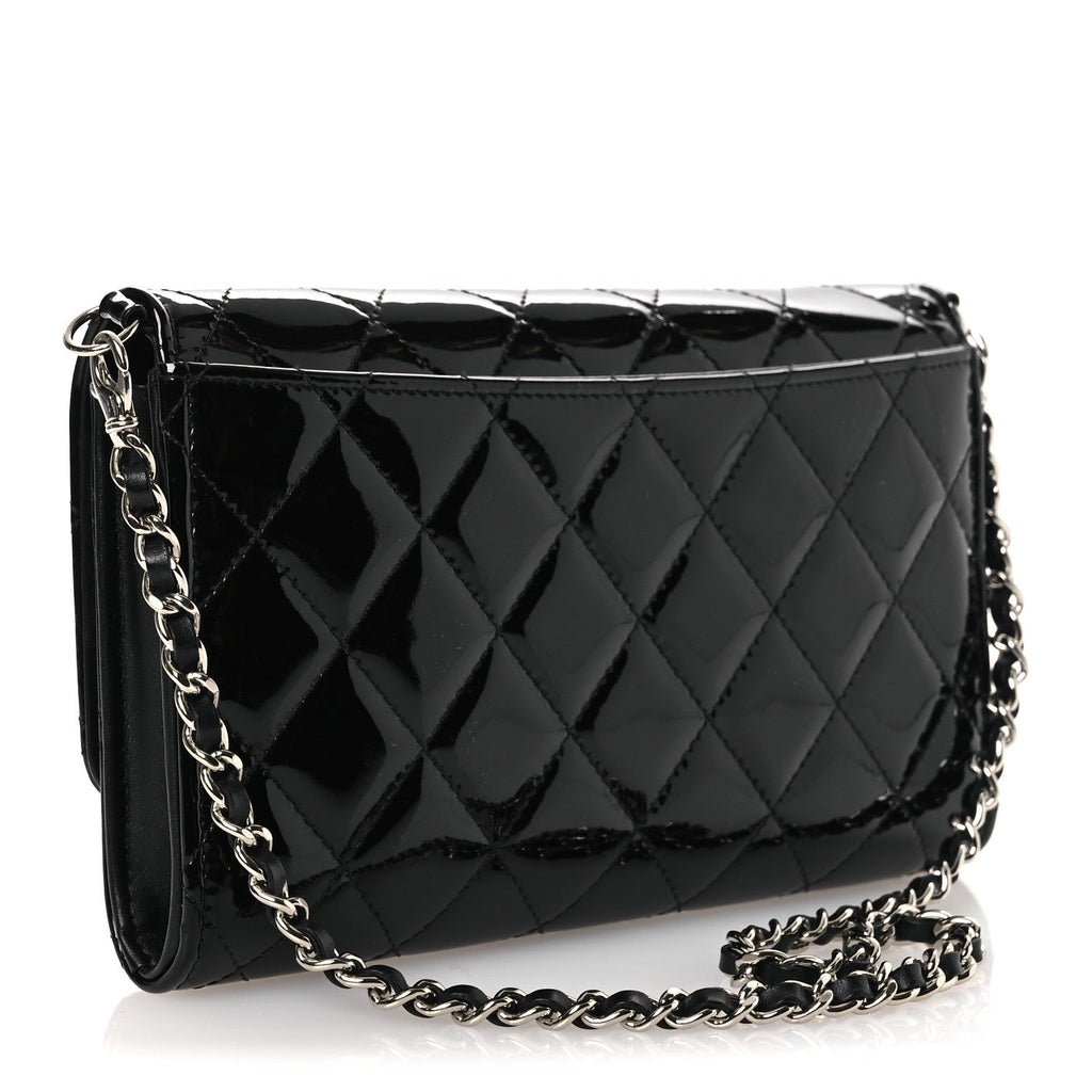 Patent Quilted Wallet On Removable Chain WOC Black