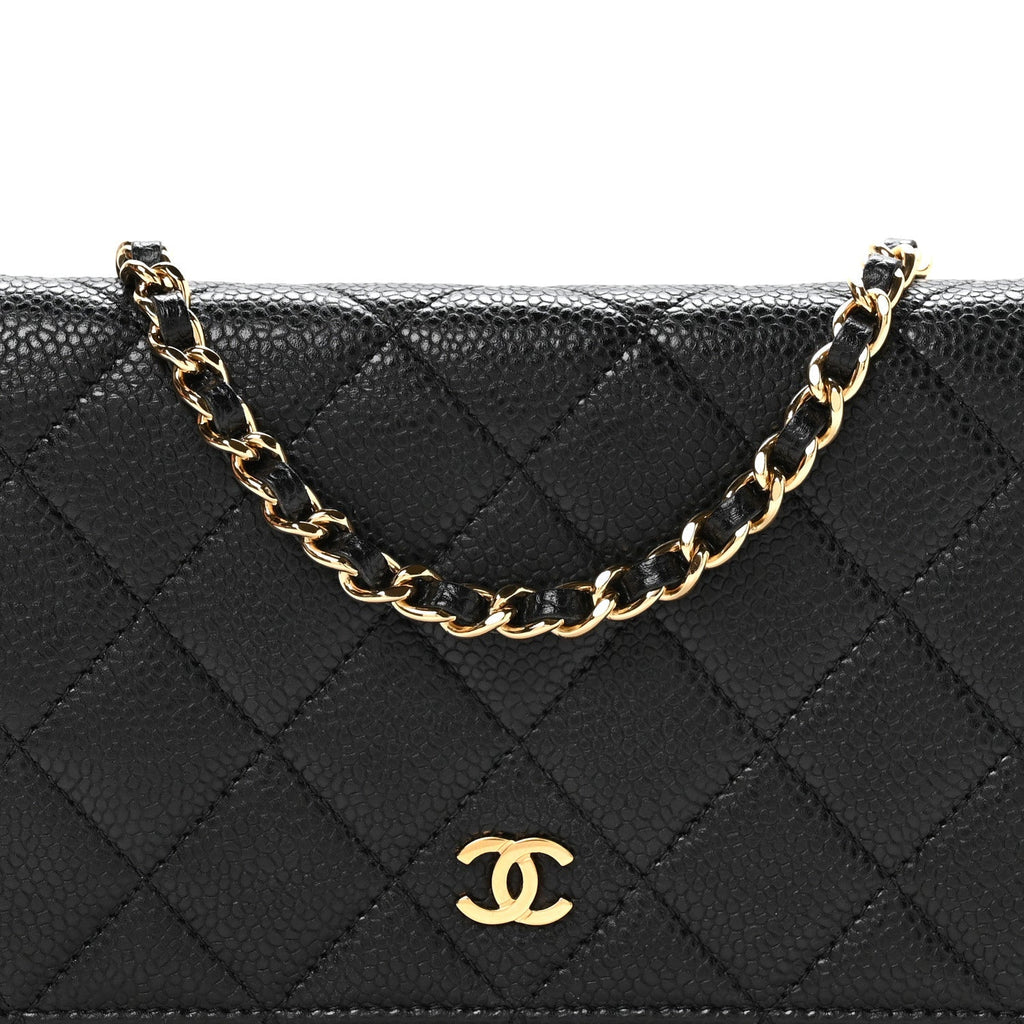 Caviar Quilted Wallet on Chain WOC Black