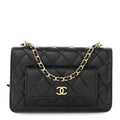 Caviar Quilted Pocket Clutch With Chain WOC Black