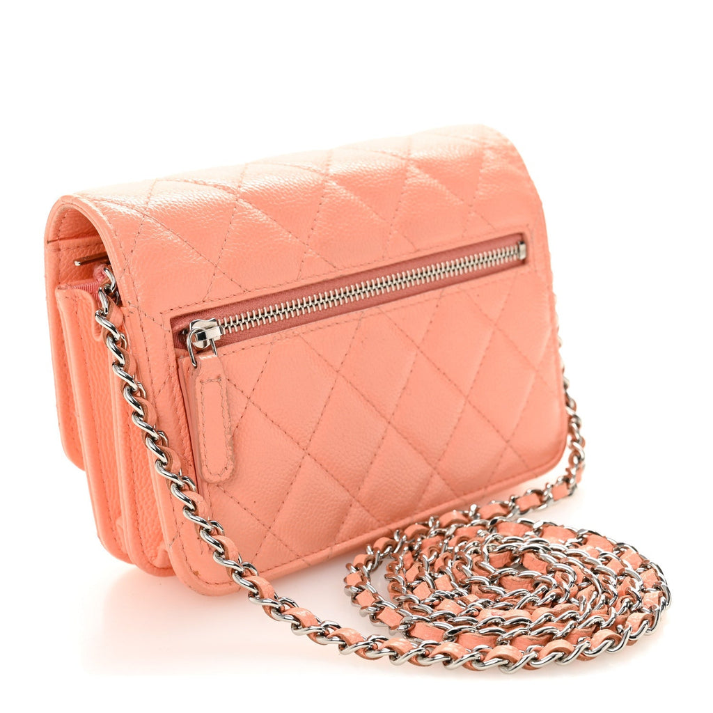 Caviar Quilted Mini Wallet On Chain WOC Coral