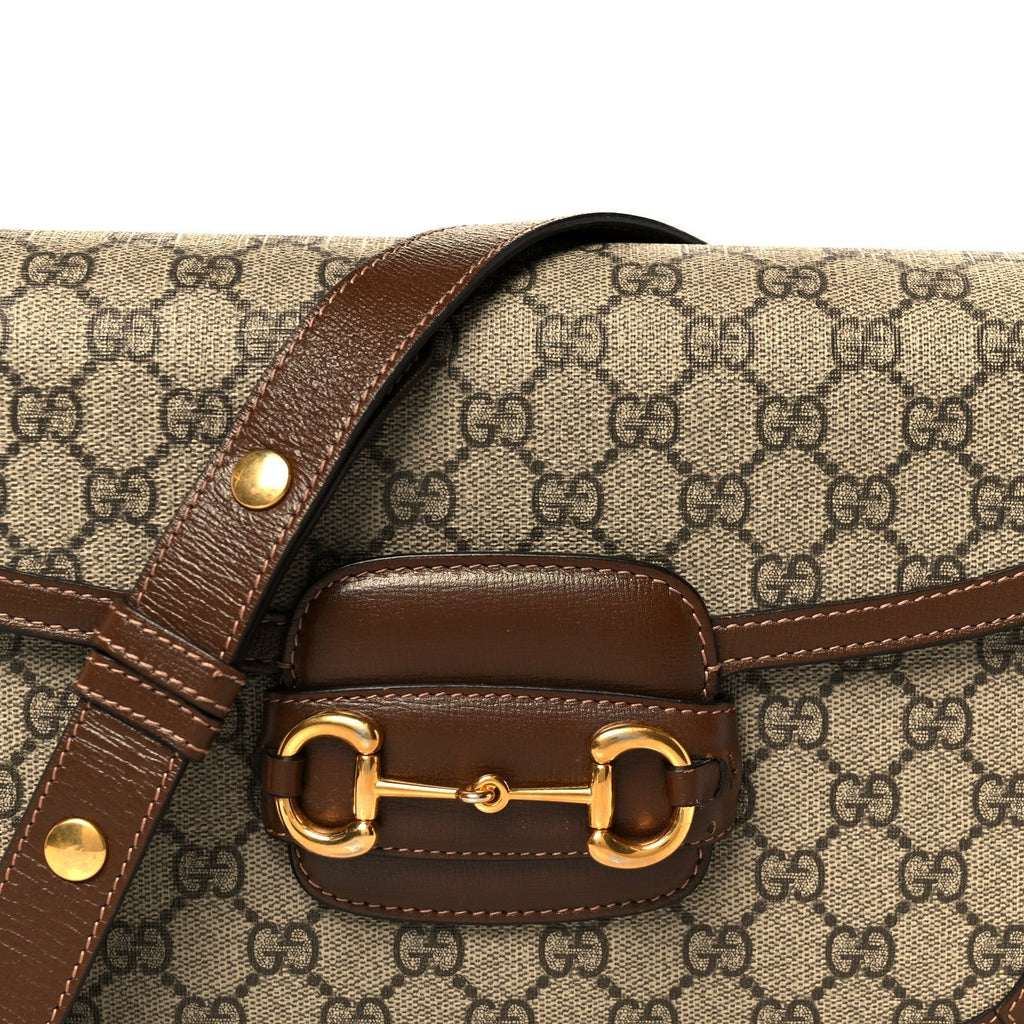 GG Supreme Monogram Horsebit 1955 Shoulder Bag Beige Brown Sugar