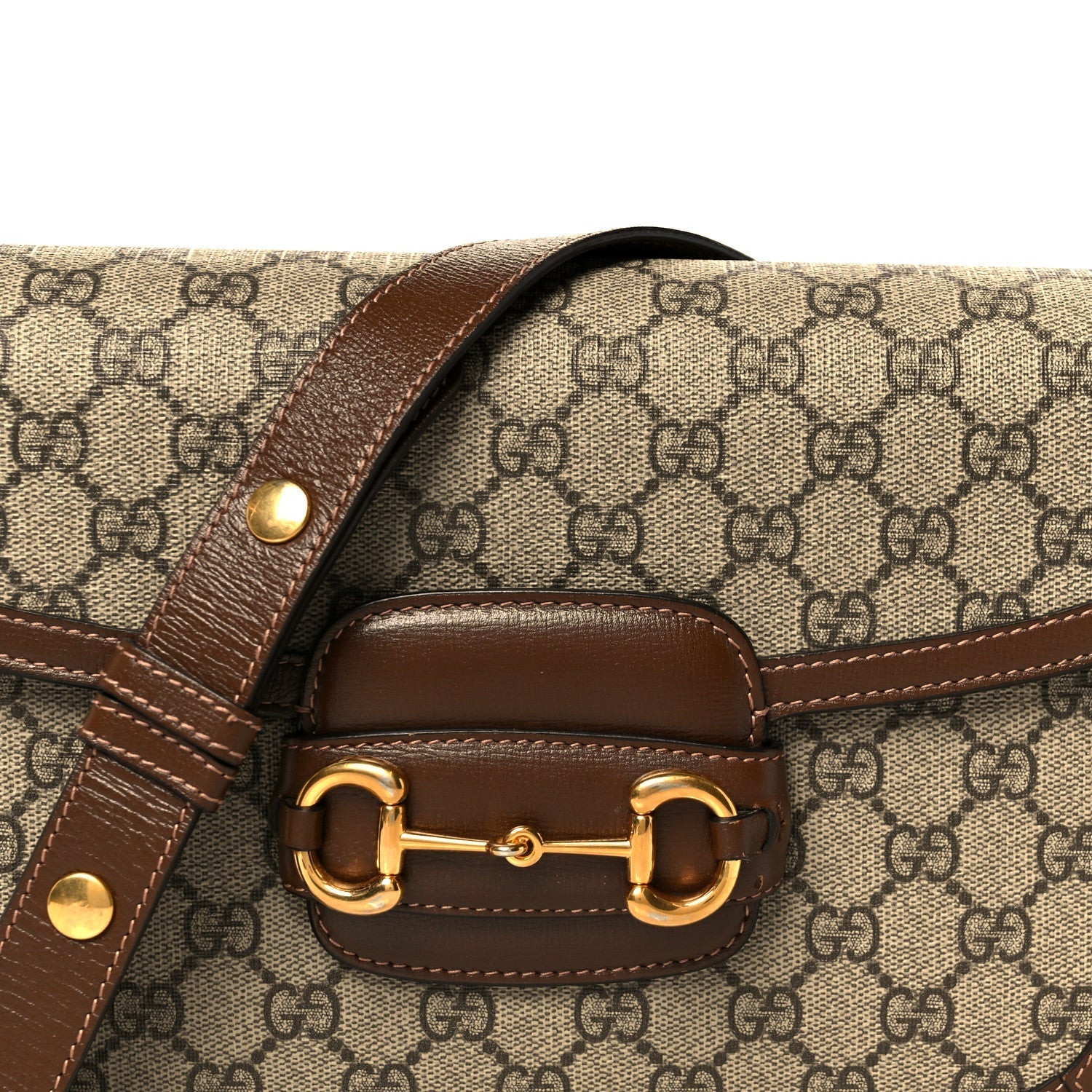 GG Supreme Monogram Horsebit 1955 Shoulder Bag Beige Brown Sugar
