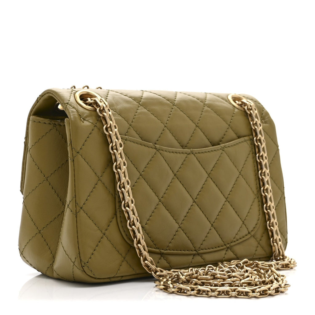 Aged Calfskin Quilted 2.55 Reissue 224 Flap  Khaki