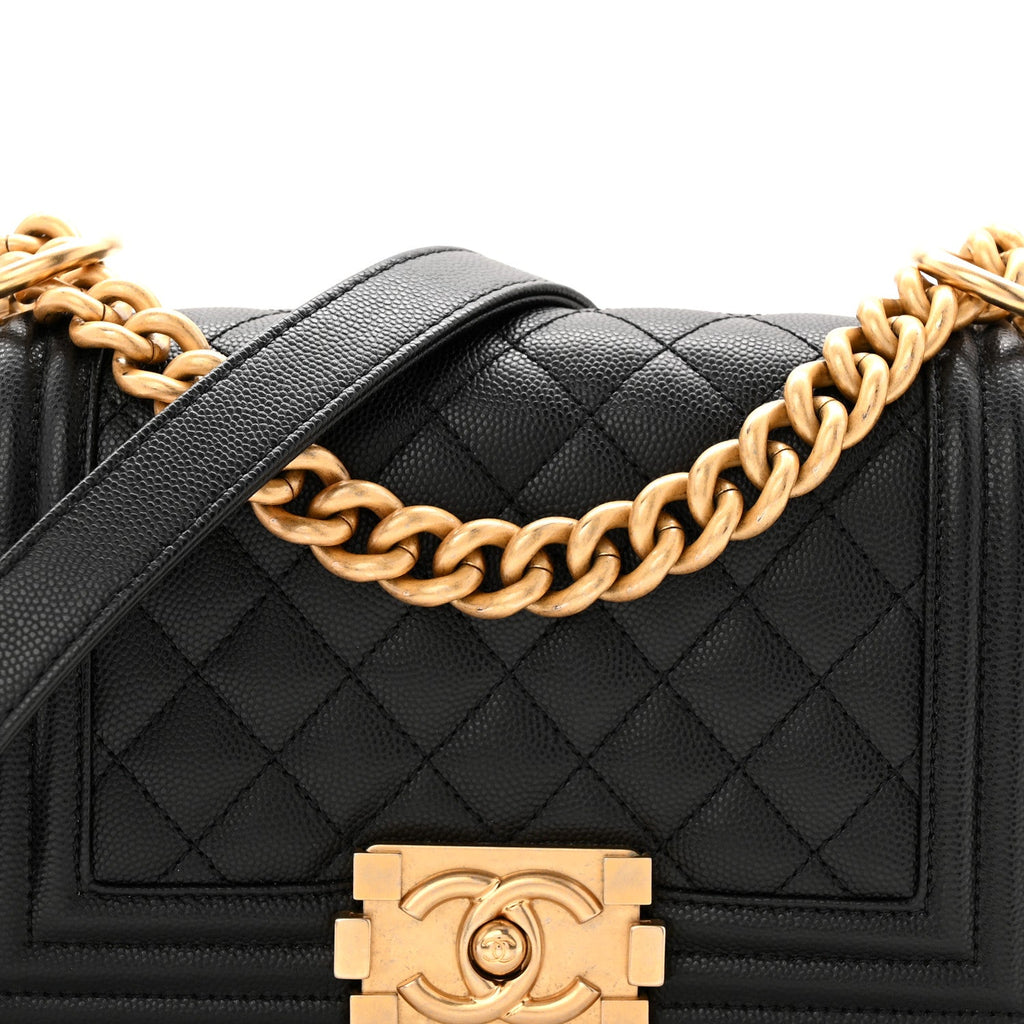 Caviar Quilted Small Boy Flap Black