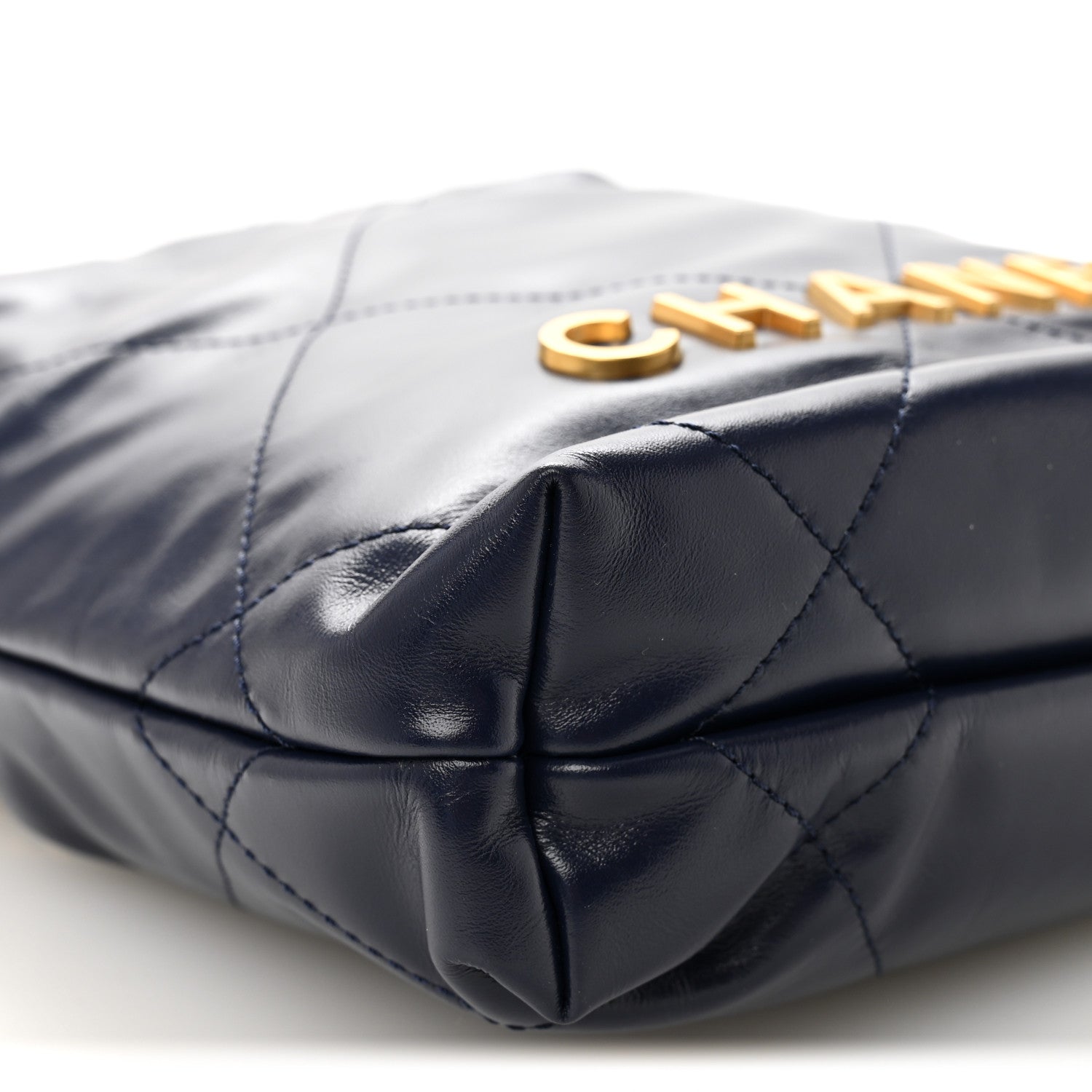 Shiny Calfskin Quilted Mini Chanel 22 Navy Blue