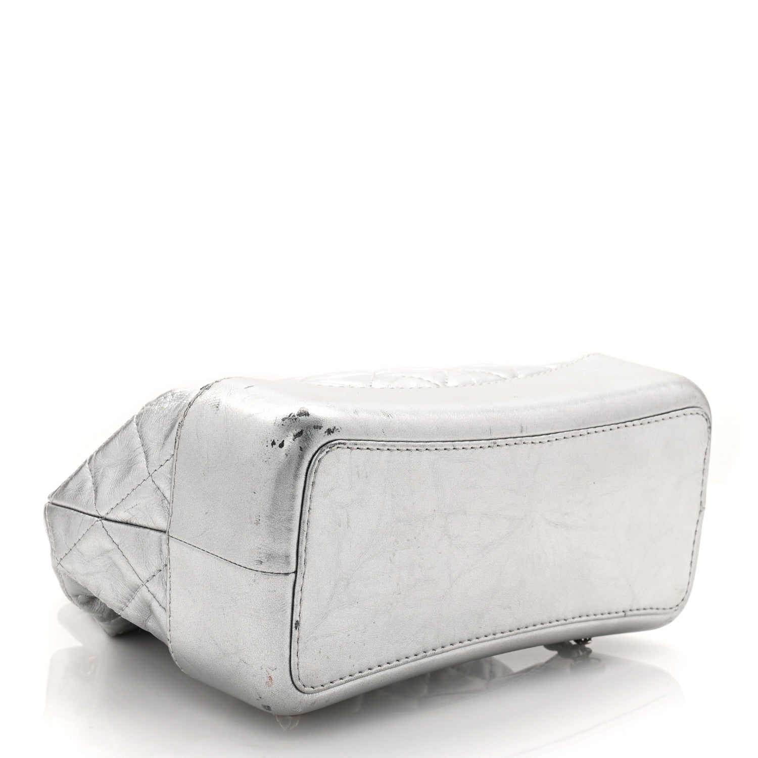 Metallic Crumpled Calfskin Quilted Small Gabrielle Backpack Silver