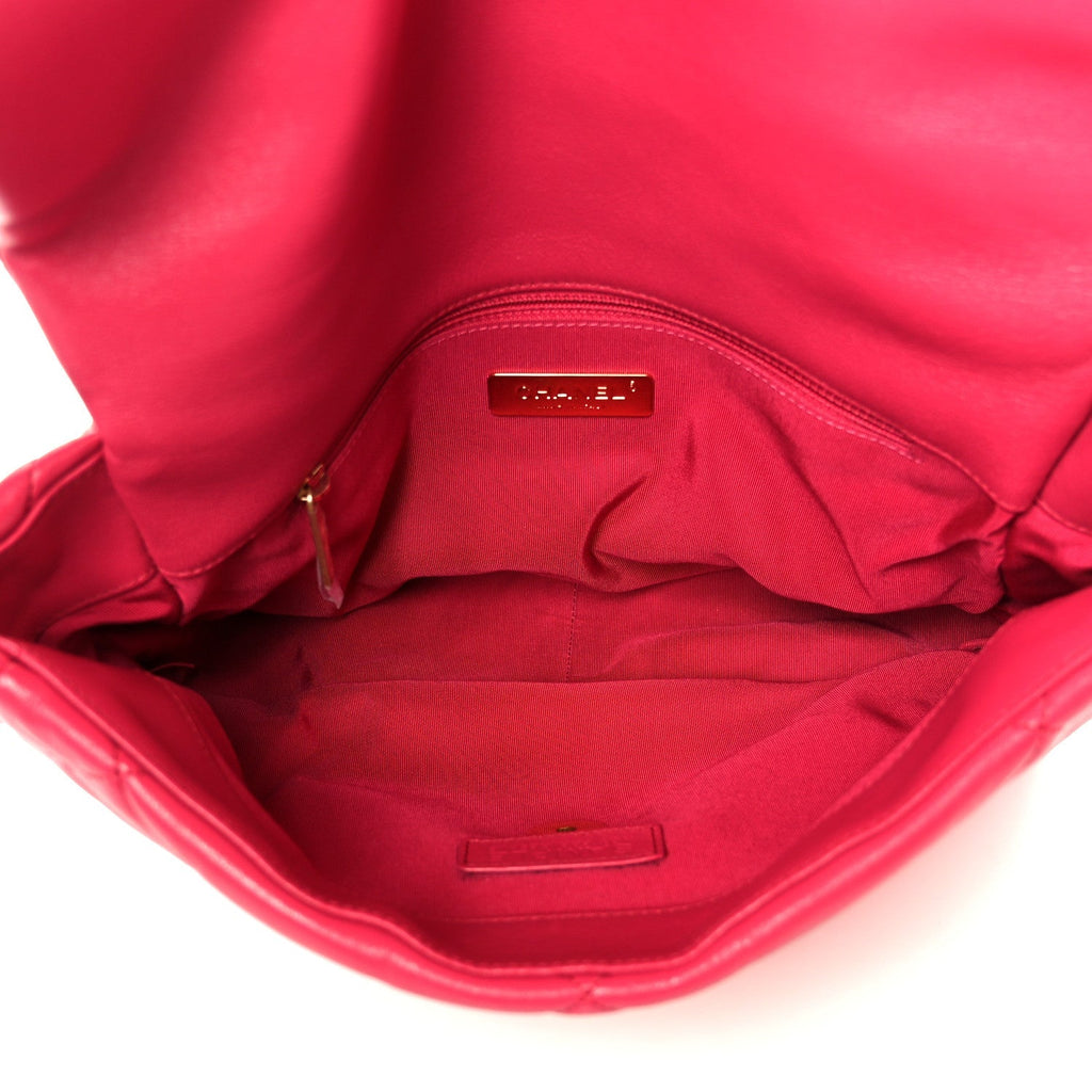 Goatskin Quilted Large Chanel 19 Flap Dark Pink