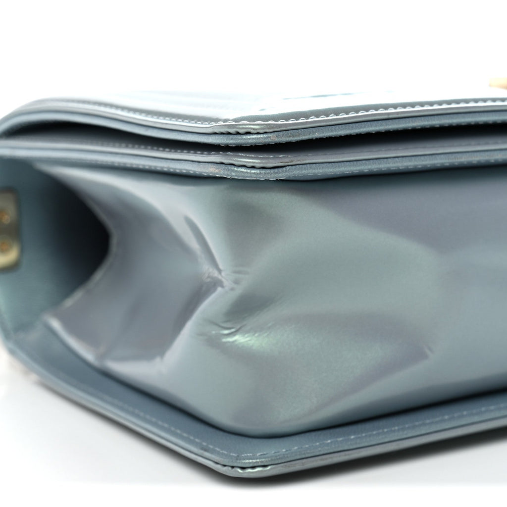 Iridescent Patent Calfskin Quilted Medium Boy Flap Light Blue